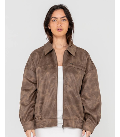 RUSTY LADIES BACK STREET FAUX SUEDE JACKET - ASH BROWN