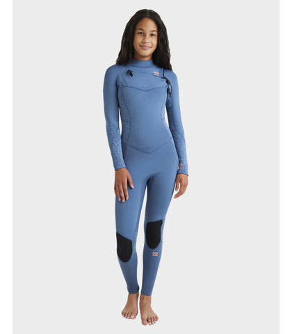 BILLABONG GIRLS 4/3 SYNERGY NATURAL CHEST ZIP STEAMER - TIDAL BLUE