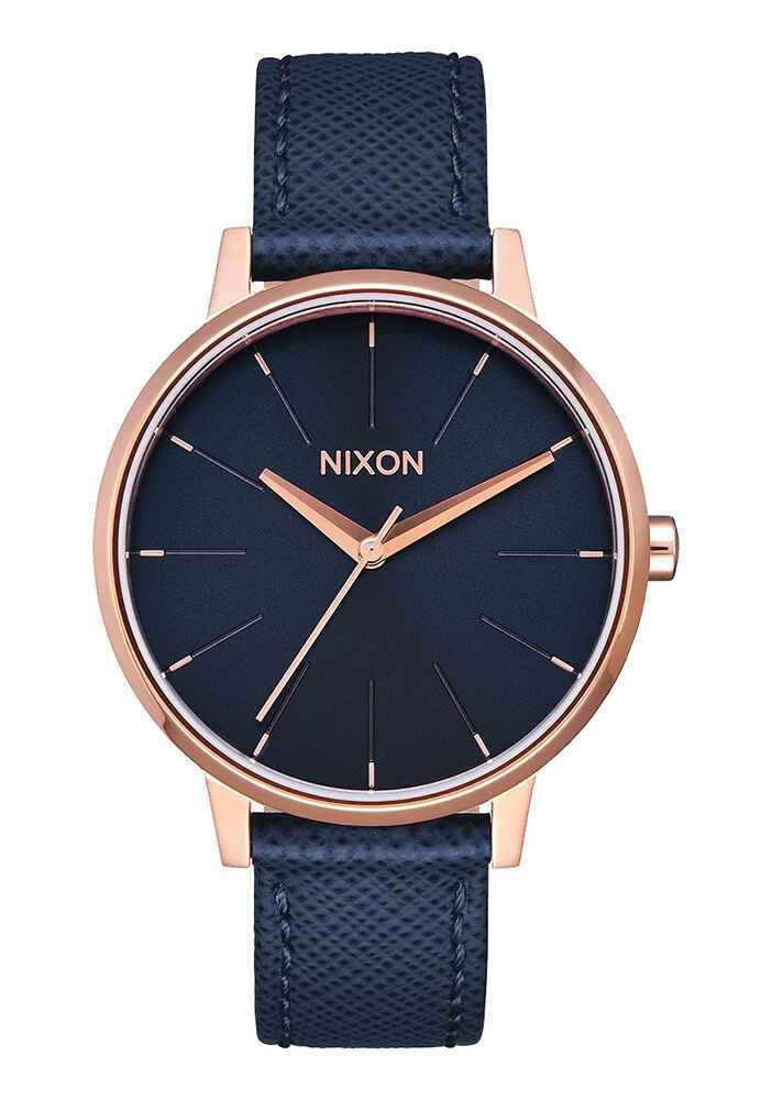 NIXON KENSINGTON LEATHER WATCH ROSE GOLD NAVY Womens Watches