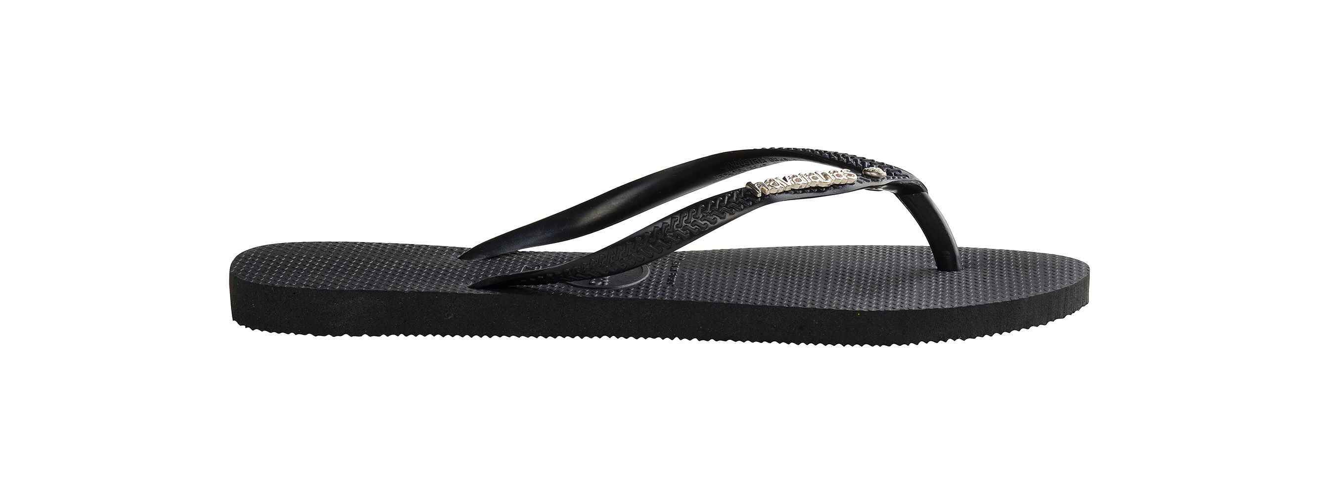 HAVAIANAS SLIM METAL LOGO CRYSTAL JANDAL BLACK BLACK