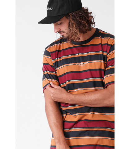 RPM MENS STRIPE TEE - NAVY / ORANGE