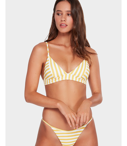 BILLABONG LADIES CASSY STRIPE ISLAND TRI BIKINI TOP - MUSTARD